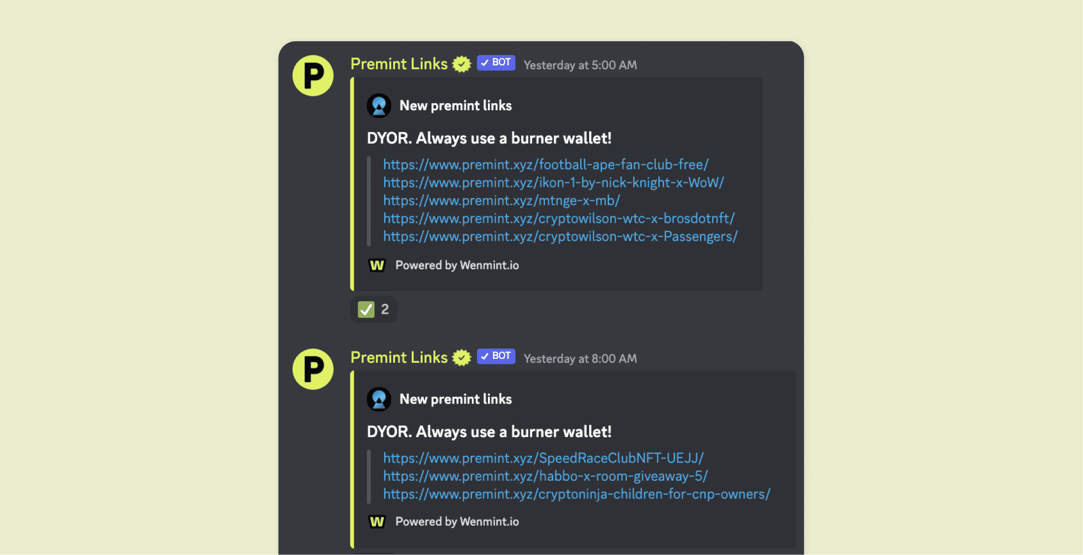 Premint Links Discord Bot